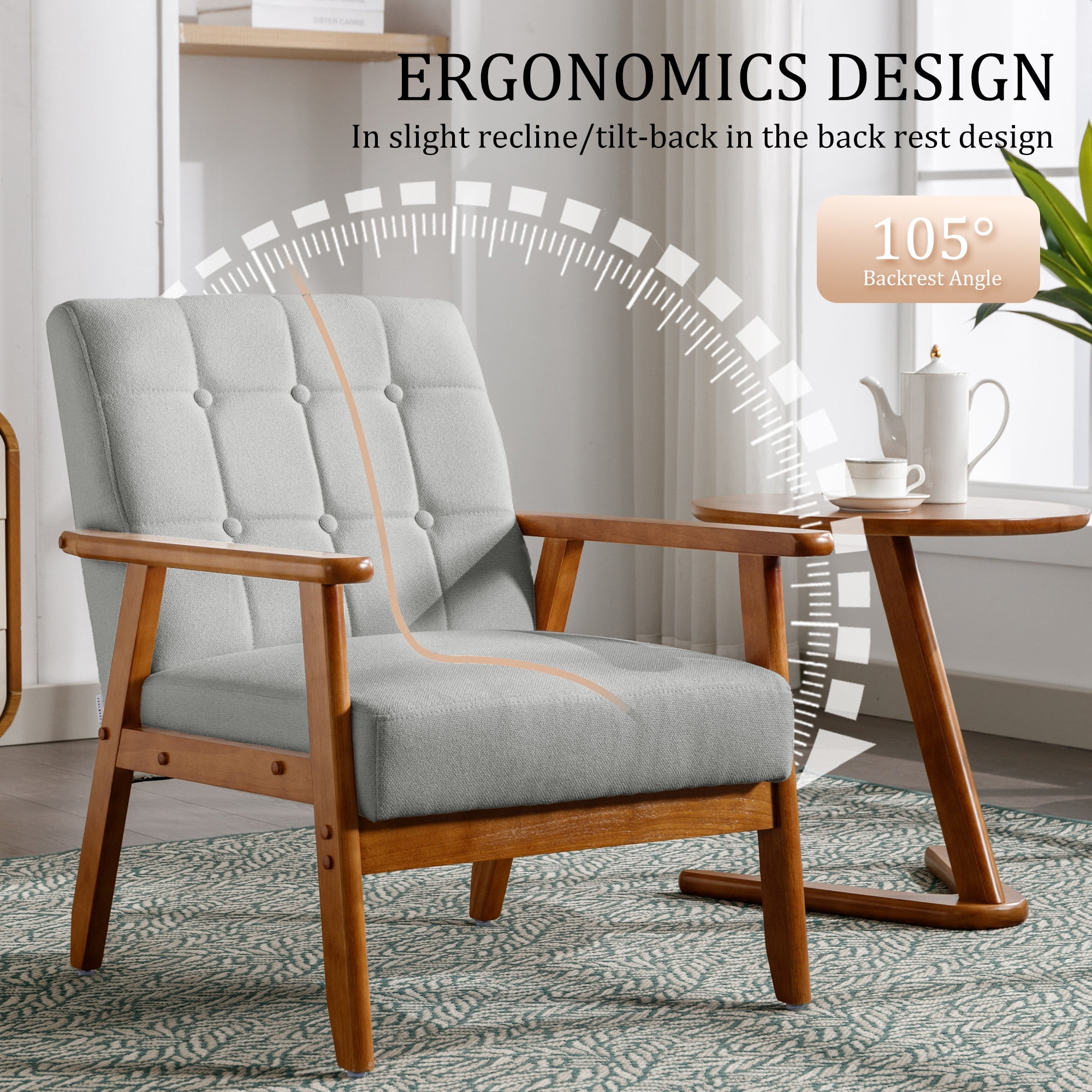 MOONMISS Mid-Century Modern Accent chair,Leisure Chair with Solid Wood Armrest and Feet