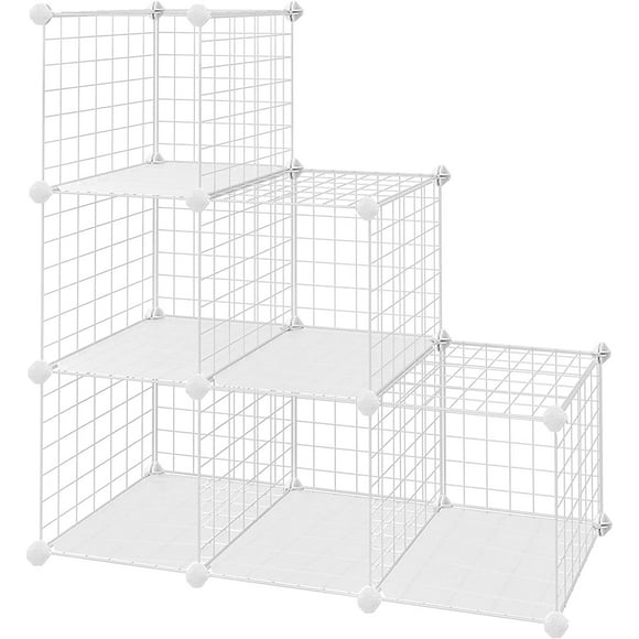 Metal Wire 6-Cube Storage Organizer, DIY Stackable Shelf Bookcase