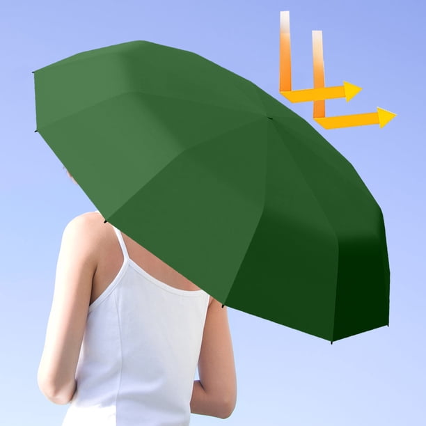 Paraguas plegable de viaje, resistente al viento, con 12 varillas, automático, reversible y anti-UV.