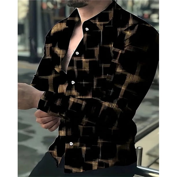 Camisa de manga larga con estampado 3D de estrellas de colores para hombre, camisa de solapa con botones de manga larga para primavera y otoño, camisa suave para fiesta de graduación
