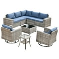 thumbnail image 3 of Ovios 9 Pieces Outdoor Patio Furniture with Swivel Rocking Chairs All Weather Wicker Patio Sectional Sofa for Balcony, 3 of 7