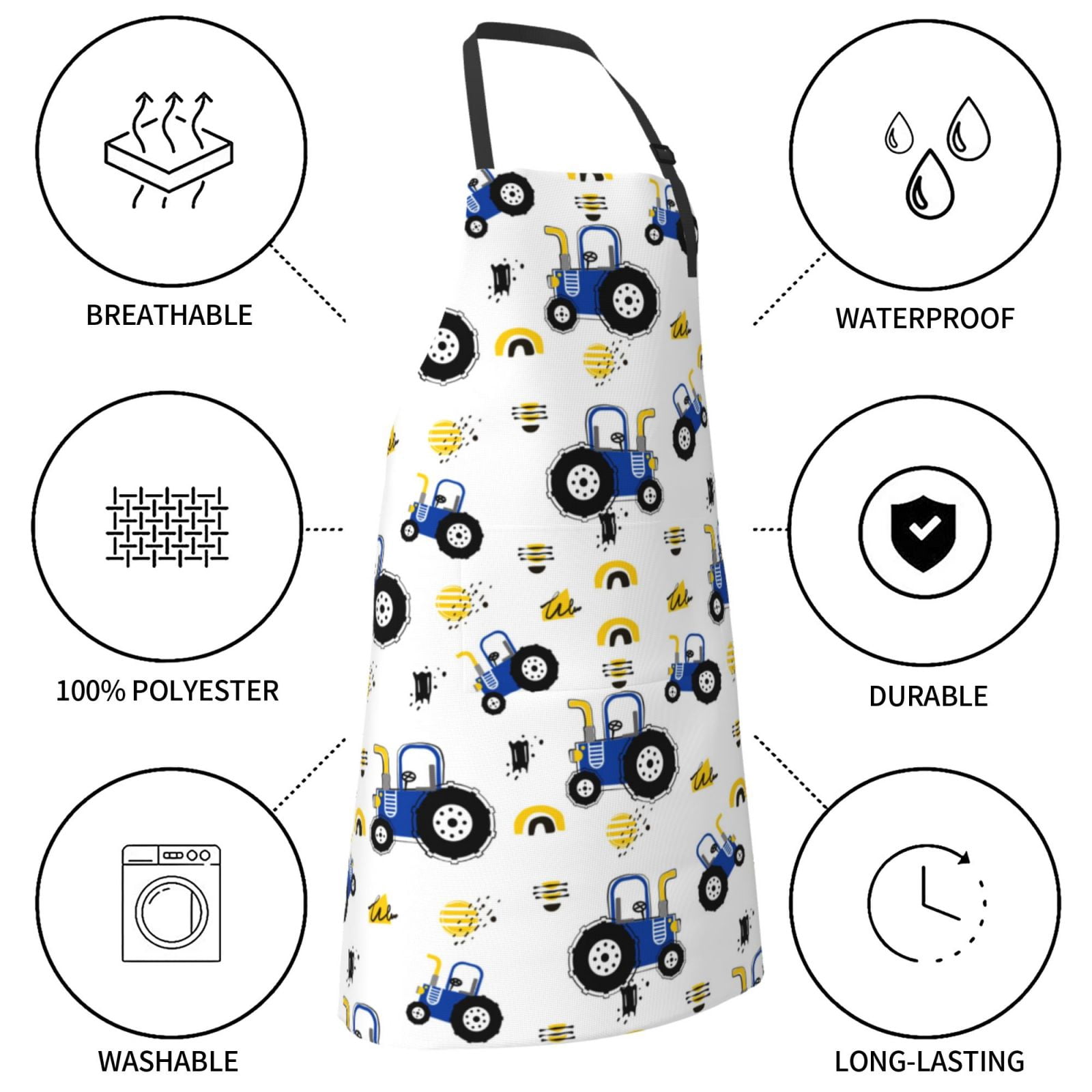 Kdxio Tractor And Vehicle Apron with Pockets Adjustable Kitchen Aprons for Men Women Waterproof Aprons for Cooking,Drawing,Crafting, Baking Household Cleaning