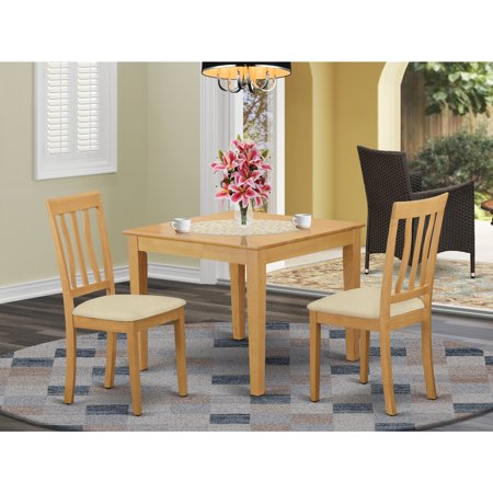 HomeStock Eclectic Exclusivity 3 Piece Set for Small Spaces Contains a Square Dining Room Table and 2 Linen Fabric Upholstered Chairs 36x36 Inch Oak Finish
