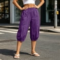 thumbnail image 6 of Noric Women's High Waisted Casual Capri Pants Elastic Waist with Pockets Loose Fit Cropped Boho Beach Cuffed Trousers, 6 of 9