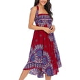 thumbnail image 5 of SWSMCLT Women's Summer Flowy Dress Hippie Indian Gypsy High Waist Long Skirts Boho Skirt Bohemian Maxi Floral Printed Tie Front Dresses Elastic Waist Red One Size, 5 of 5