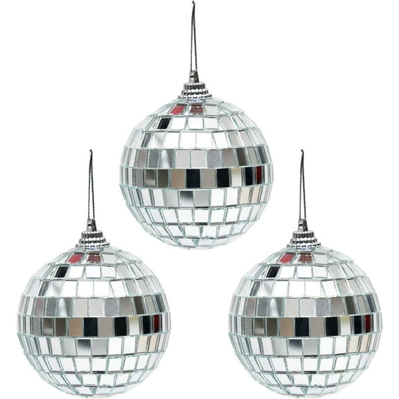 Nvzi-a 3 pcs 3.2 Inch Disco Ball Mirror Party Christmas Tree Ornaments Decoration with Fastening Strap Bright Reflective Mirror Disco Balls for Holiday Wedding Party Dance Music Festivals Decorations
