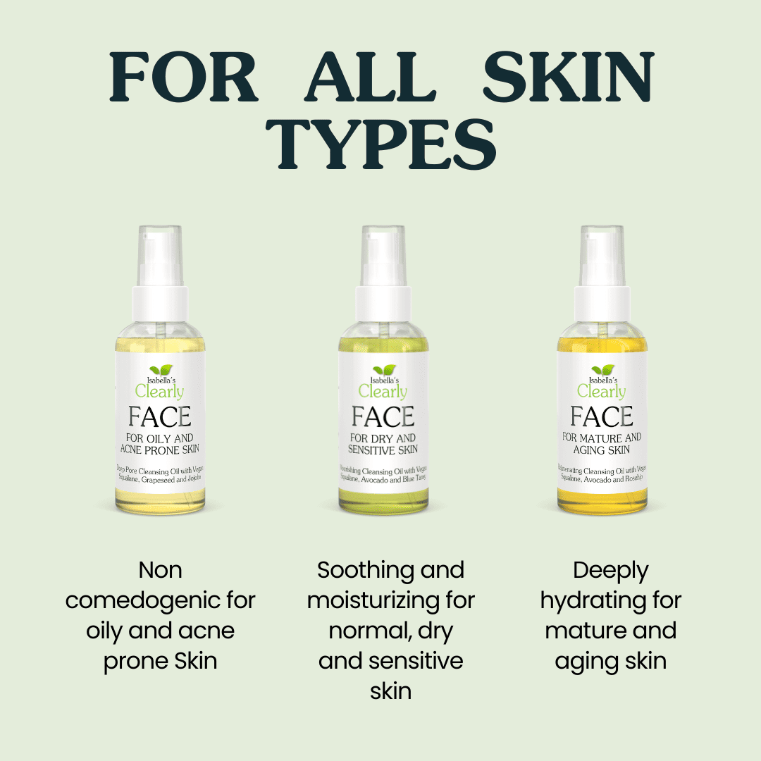 Isabella’s Clearly FACE, Natural Face Cleanser, Face Wash and Makeup Remover Oil | Deep Cleansing Oil with Anti Aging Rosehip, Avocado, Vegan Squalane | 100% Pure, Made in USA (120ml)