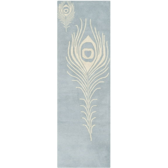 SAFAVIEH Soho Jarvis Peacock Feather Wool Runner Rug, Light Blue/Ivory, 2'6" x 8'