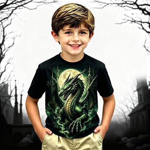Ulitacool Girls Tops Short Sleeve Cartoon Pattern Round Neck Tee 4-5 Years Green