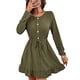thumbnail image 1 of Vestido De Punto Con Cordón Para Mujer, Vestido De Punto De Línea A, Manga Larga, Cuello Redondo, Botón, Cordón, Cintura Elástica, Vestido Para Mujer, Verde Militar M ANGGREK HD1711, 1 of 6