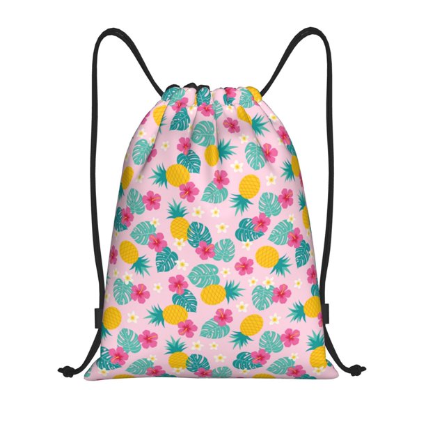 Fotbe Pineapple And Leaves Bolsa Mochila con Cordón Estampada, Bolsa de Gimnasio Deportiva, Bolsa Cinch, Bolsa con Cordón para Hombres y Mujeres-Small