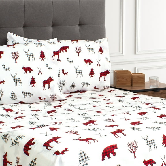 Safdie & Co. 4-piece Polyester Printed Wildlife King Sheet Set in White