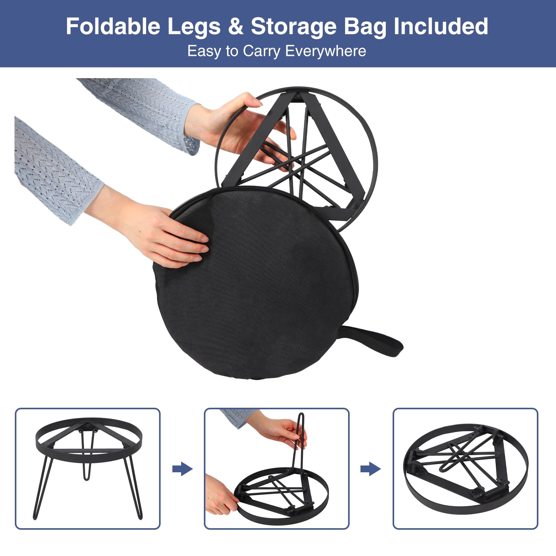 RedSwing Folding Campfire Tripod for Cooking, Portable Camping Tripod Stand for Solo Stove Bonfire Fire Pit, Dutch Oven, Open Fire, Iron Black