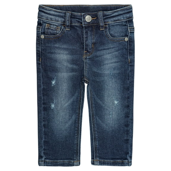 KIDSCOOL SPACE Baby Boys Jeans,Elastic Band Inside Ripped Washed Soft Slim Cotton Denim Pants,Deep Blue,2-3 Years