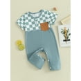 thumbnail image 3 of FEORJGP Infant Baby Boys Summer Romper 3M 6M 12M 18M Newborn Short Sleeve Jumpsuit Crew Neck Checkerboard Print Casual Bodysuit Toddler Casual Comfy Daily Clothes, 3 of 9