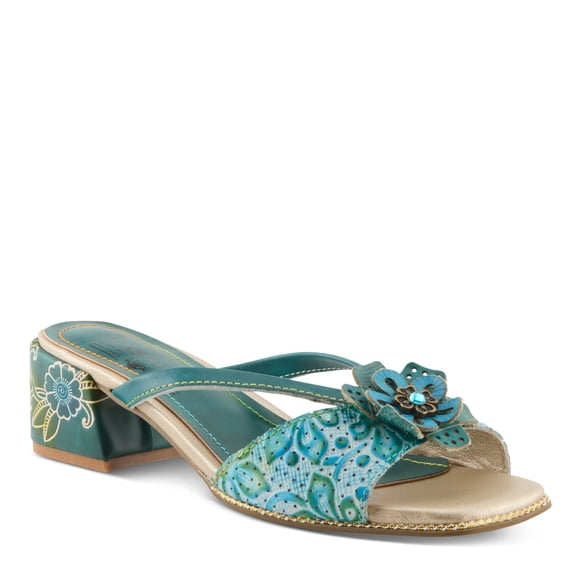 L`Artiste Europa Women’s Low Heel Sandal with Floral Detail & Cushioned Ease