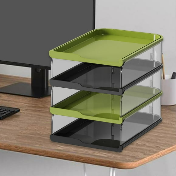 Organizador de archivos de escritorio, soporte para s, estantes para archivadores de periódicos, bandeja para cartas, para mesa, tienda, estu Black Green 4 Tier