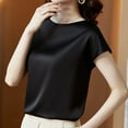 thumbnail image 6 of Women Office Lady Tops Summer Short Sleeve O-Neck Satin Blouse Shirts Basic Lady, 6 of 11
