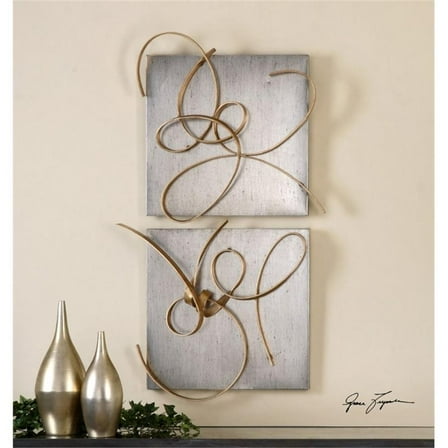 Maklaine Contemporary Metal Wall Art in Gold/Silver (Set of 2)