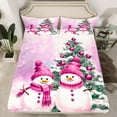 thumbnail image 2 of Manfei Kawaii Pink Snowman Queen Sheet Sets for Kids, Merry Christmas Flat Sheet, Cartoon Dots Xmas Tree Queen Fitted Sheet, Super Cozy Room Decor, 4-Piece, 2 of 7