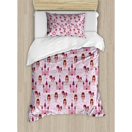 Kids Duvet Cover Set Princes With Castle And Unicorn Stars