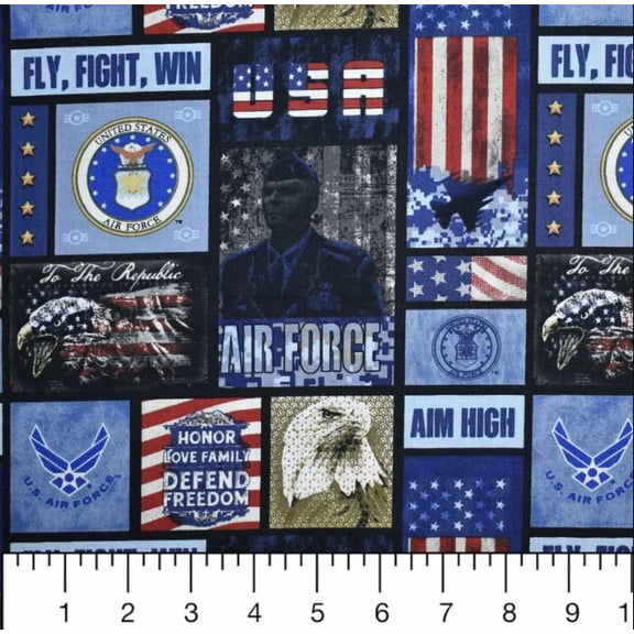 Cotton Military Prints Air Force Honor Freedom Duty USA Officially Licensed by Sykel Enterprises Cotton Fabric Print by the Yard (1339-AF)