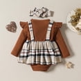 thumbnail image 5 of Staki Oversized Long Sleeve Bodysuit Baby Girl Ruffle Romper Dress Long Sleeve Letter Bowknot Doll Collar Bodysuit Skirt Cute Spring Clothes(Brown,6-9 Months), 5 of 6