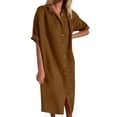 thumbnail image 2 of Noric Women Cotton Linen Shirt Dresses Casual Button Down Lapel Collared Roll Up Sleeves Loose Fit Long Dresses, 2 of 6