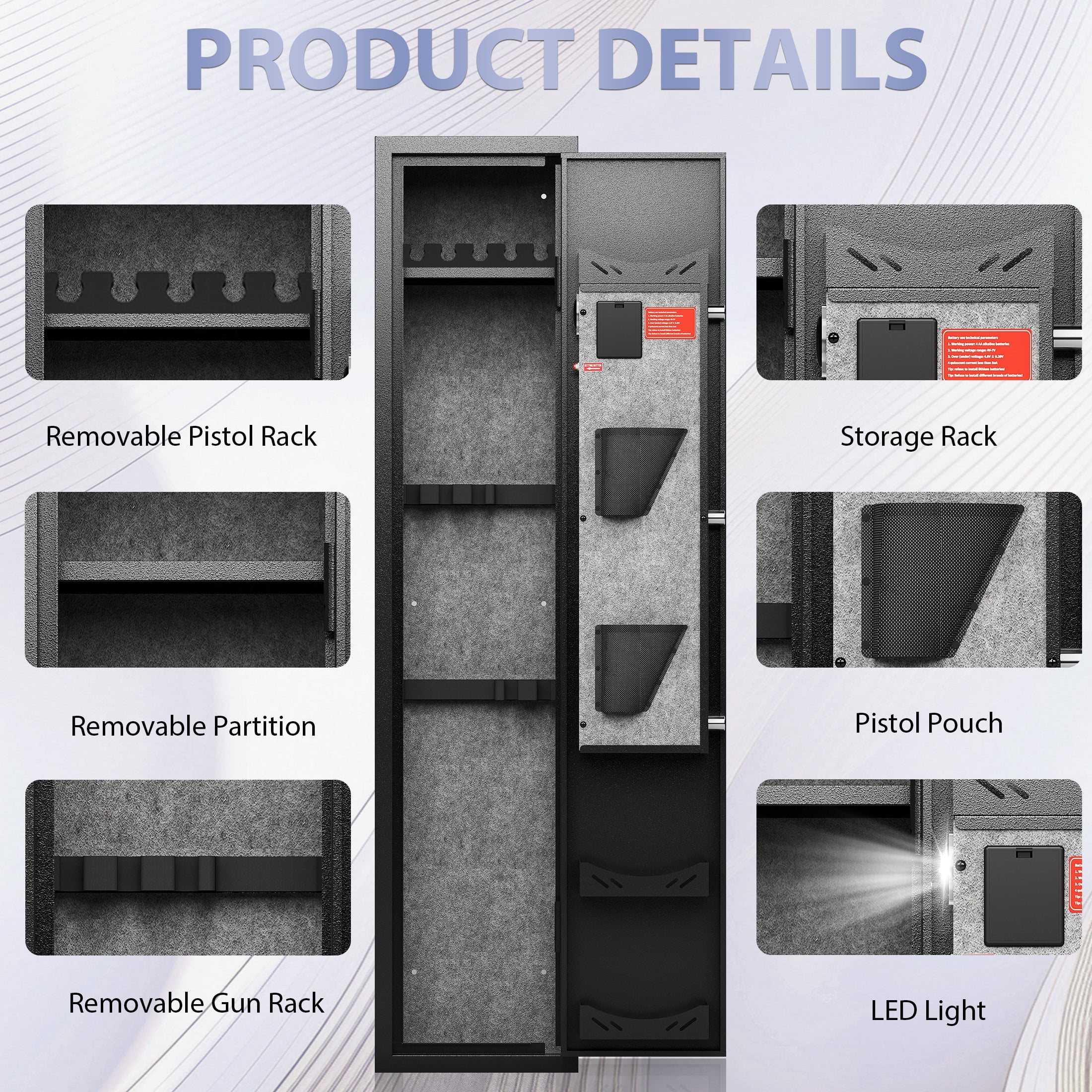 KAER 5 Gun Safe, Fingerprint Gun Safe, Assembled Rifle Safe for Home, Gun Cabinet with Removable Shelf and Gun Rack