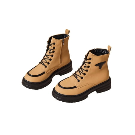 

GENILU Women Slip Resistant Comfortable Combat Boot Round Toe Outdoor Side Zipper Platform Booties Camel 5.5