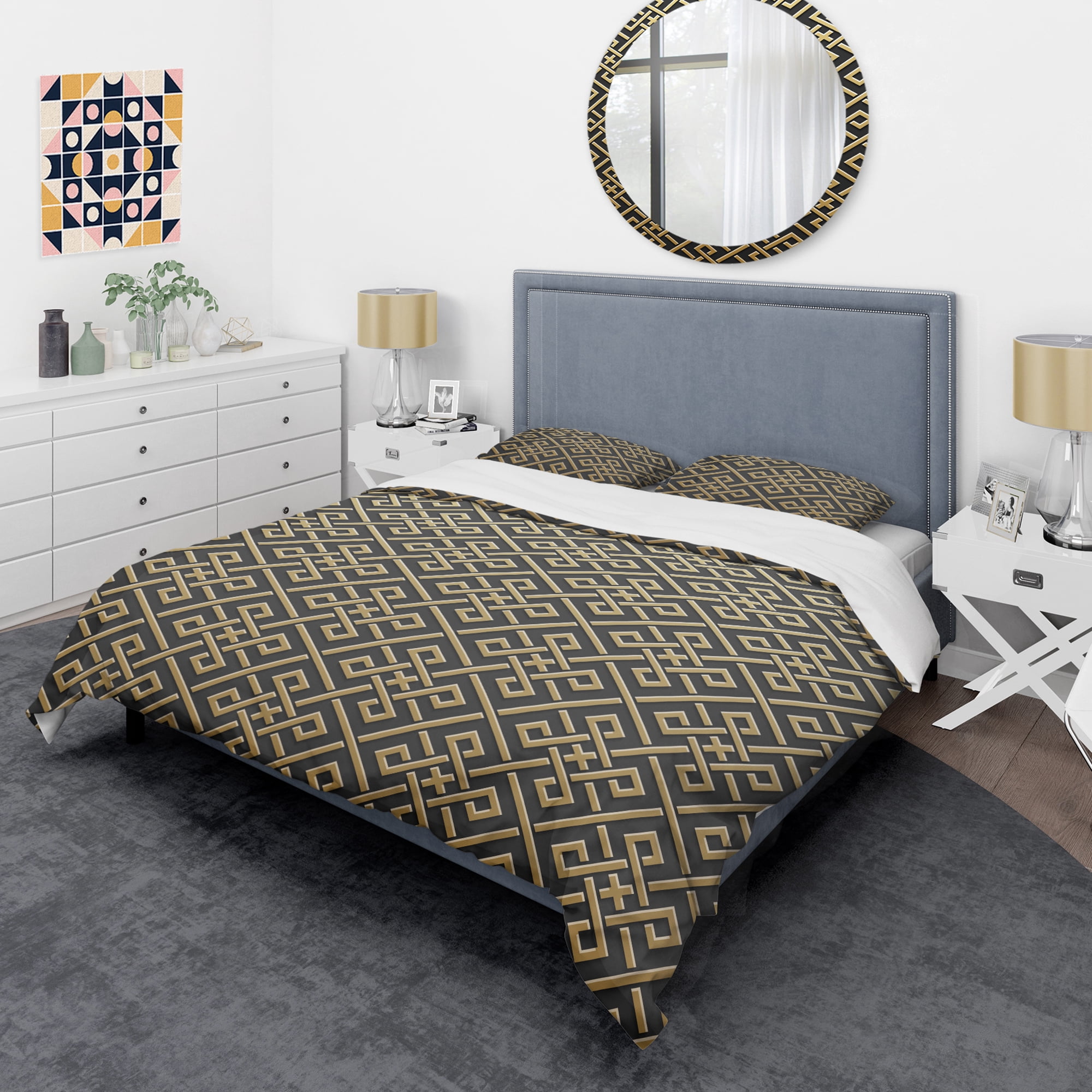 Designart 'Golden Luxury Metallic Geometrics VIII' Mid-Century Modern Duvet Cover Set