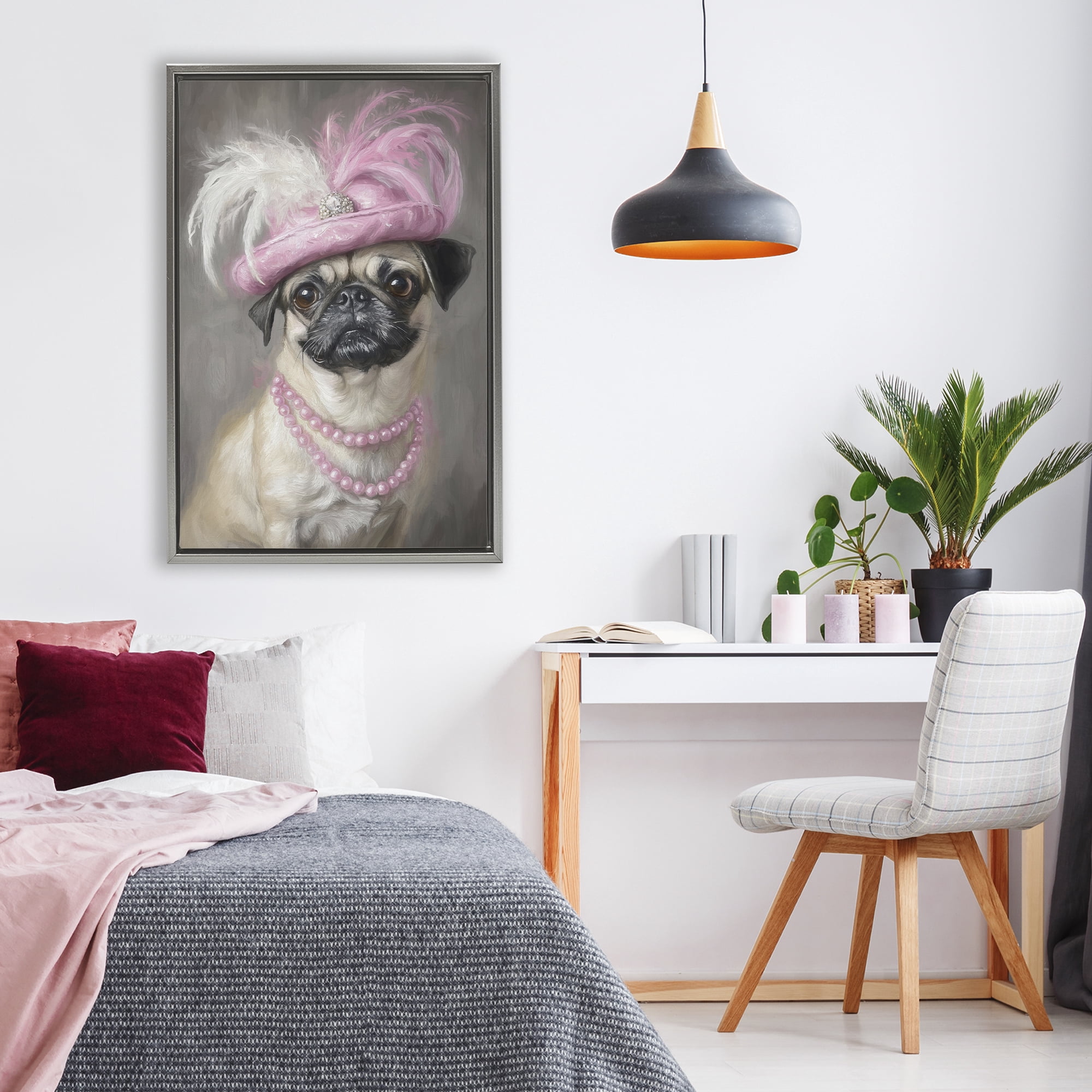 Stupell Industries Lady Pug Portrait Gray Framed Floater Canvas Wall Art, design by Tina LeCour