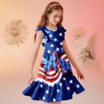 thumbnail image 5 of Edvintorg 4Th Of July Dresses for Girls Graphic Ruffle Hem Lightweight A Line Dress Crewneck Flutter Sleeve Casual Dress Size 5-14, 5 of 8