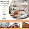 thumbnail image 5 of Harper & Bright Designs Queen Size Bunk Bed with Trundle, Queen Over Queen Heavy-duty Metal Bunk Bed Frame with Ladder and Safety Rails for Bedroom, White, 5 of 11
