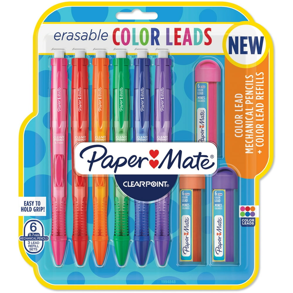 Paper Mate Clearpoint Erasable Mechanical Color Pencils .7mm6 Pencils
