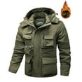 thumbnail image 3 of ZCFZJW Men's Winter Jacket Cotton Military Jackets Fleece Lined Full Zip up Long Sleeve Thicken Work Warm Cargo Outwear Coats with Detachable Hooded Army Green L, 3 of 10
