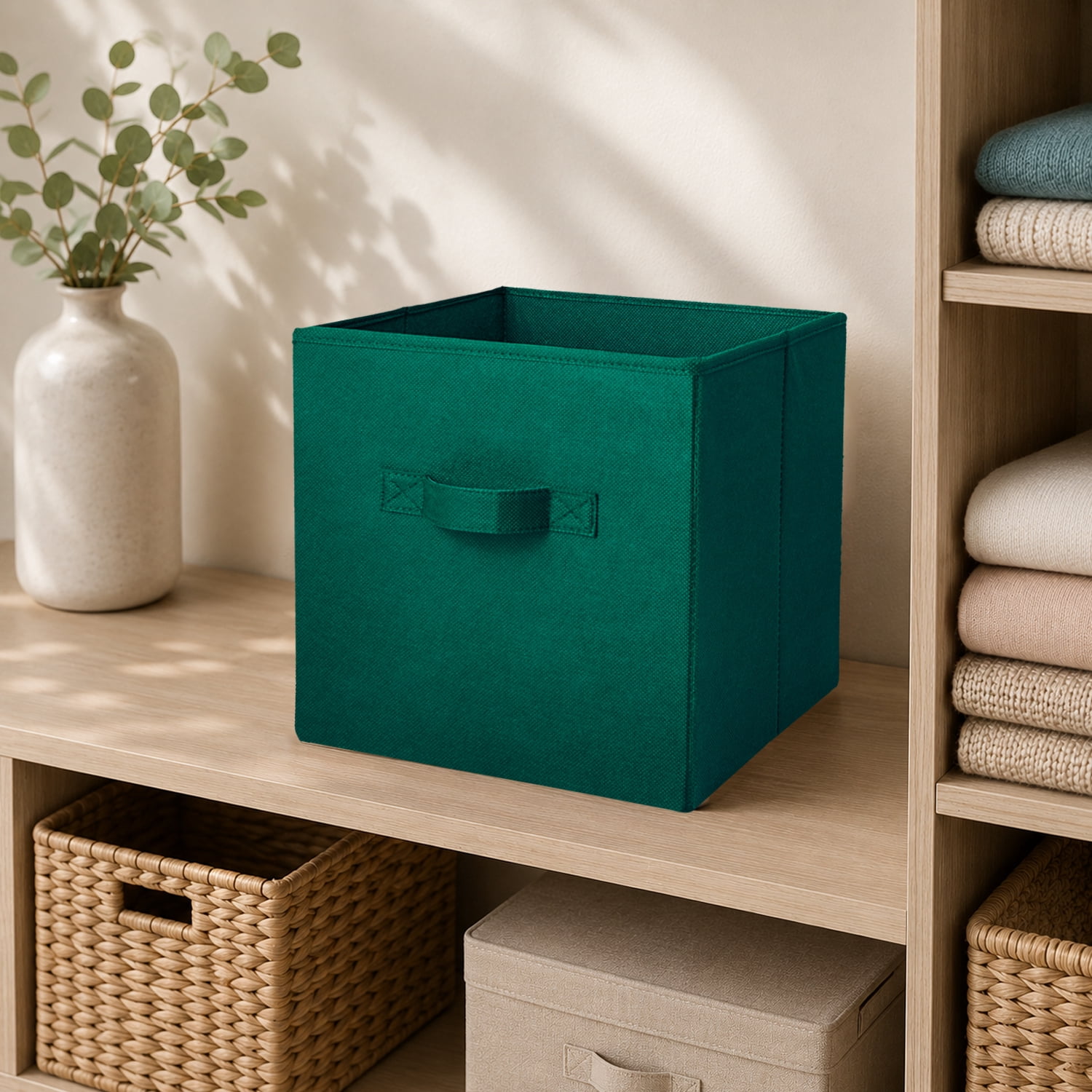 Mainstays Collegiate Collapsible Fabric Bins 10.5X10.5, Green Blast, 4 Pack