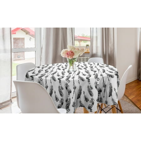 

Tribal Round Tablecloth Bohemian Feathers and Beads on Thread Graphic Pattern Art Circle Table Cloth Cover for Dining Room Kitchen Decor 60 Charcoal Grey White by Ambesonne