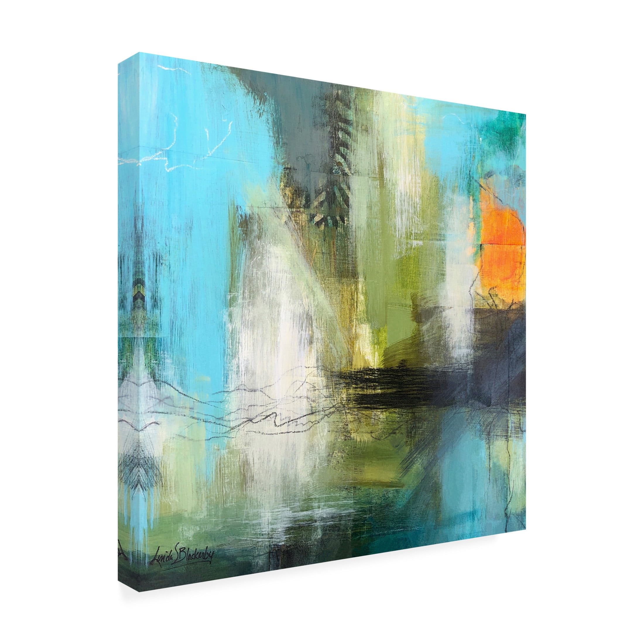 Canvas Wall Art - Linda S. Blackerby 'Aqua Serenity 2' Wall Art for Living Room, Bedroom, or Office Décor by Trademark Fine Art - 14 x 14 Inches