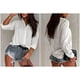 thumbnail image 4 of Blusa de mujer, camisas de manga larga, blusas casuales con cuello en V y botones, 4 of 7