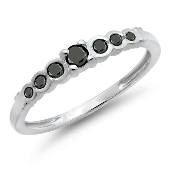 Dazzlingrock Collection 0.25 Carat (ctw) 14K Round Black Diamond Anniversary Wedding Band Stackable Ring 1/4 CT, White Gold, Size 8