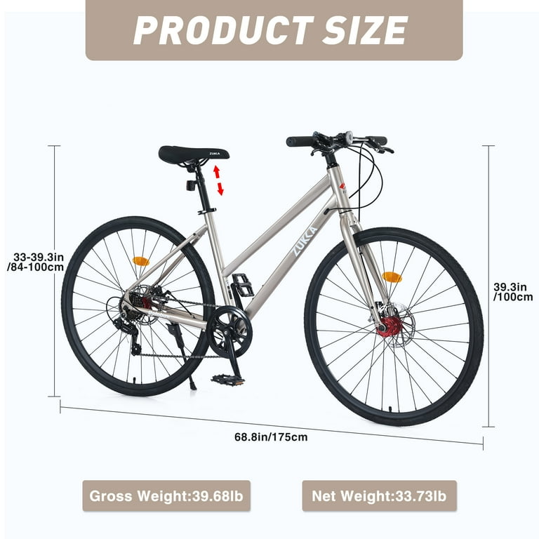 Zukka Hybrid Bicycle Road Bike for Women Girl Aluminum Alloy Rim 700C Steel Frame 7 Speed Champagne Gold Walmart