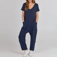 thumbnail image 4 of Salopette Décontractée Ample à Manches Courtes et Pantalon Long pour Femmes avec 2 Poches, 4 of 6