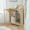 thumbnail image 5 of Weselon 31 inches Mid Century Small Corner Storage Cabinet with 2 Glass Doors for Living Room, Floor Corner Storage Cabinet, Freestanding Corner Cabinet, Natural, 5 of 9