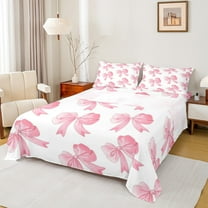 Castle Fairy Kawaii Ribbon Bowknot 3Pcs Twin Sheet Sets for Women Girls Children,Pink White Twin Fitted Sheet,Dreamy Princess Breathable Flat Sheet,Luxury Bedroom Decor