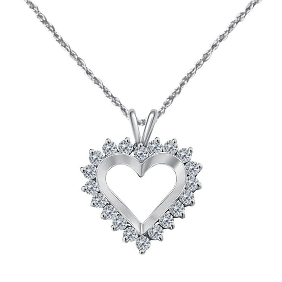 Mauli Jewels Engagement Necklace for Women 1 Carat Diamond Heart Pendant 4 prongs 14K White Gold With 18'' Chain|Silver Chain