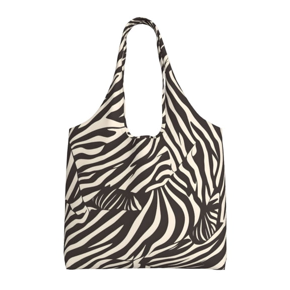 Single Shoulder Commuter Canvas Bag Large Capacity Can Be Carried Or Shoulder Storage For Daily Shopping Trips Zebra Skin Print Style Saddlebrown_4