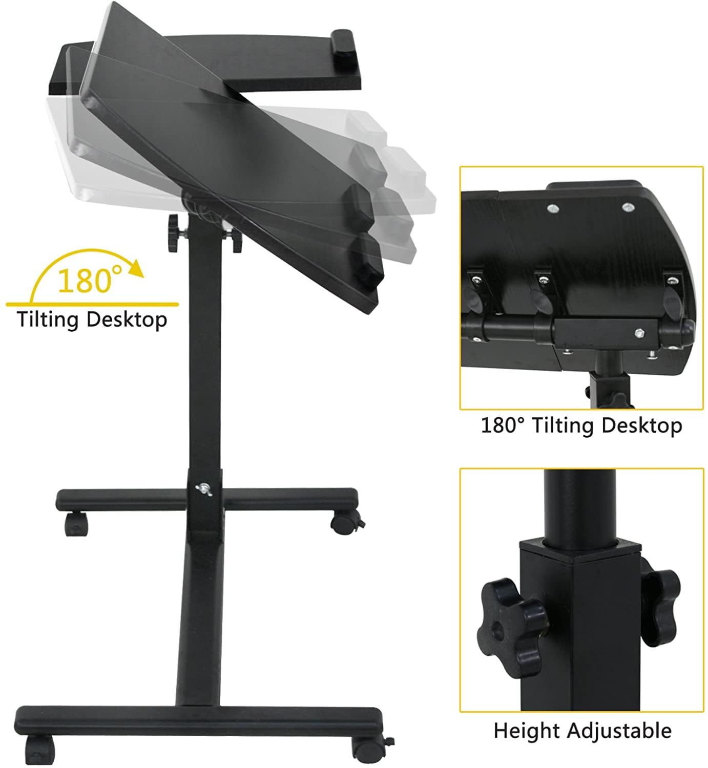 Springg Overbed Angle & Height Adjustable Mobile Rolling Laptop Stand with Lockable Wheels Sofa/Bed Side Table Hospital Table Stand Cart