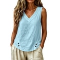 thumbnail image 2 of Sheghy Tank Tops for Women 100%Cotton Women's Solid Color V-neck Sleeveless Button Casual Cotton and Linen Top, 2 of 6