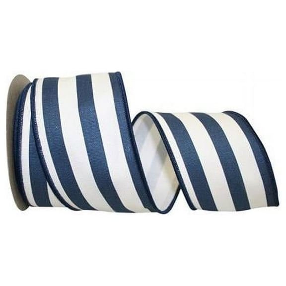 Reliant Ribbon - 77301M-055-40F, Cabana Stripe Twill Wired Edge Ribbon, Navy, 2-1/2 Inch, 10 Yards